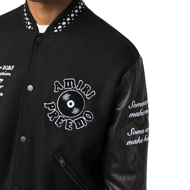 AMIRI Appliquéd Embroidered Wool-Blend Twill and Leather Varsity Jacket