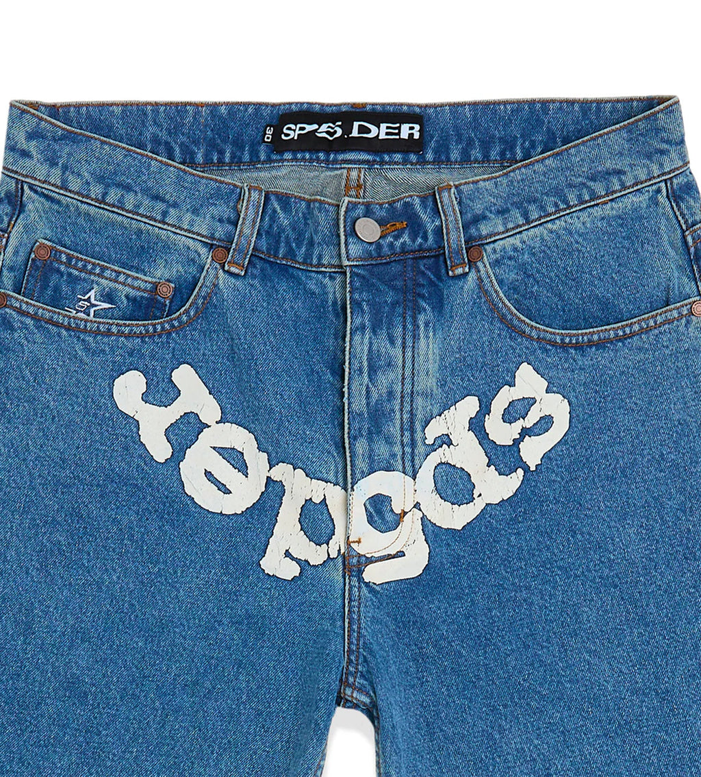 Sp5der OG Logo Denim Shorts Blue